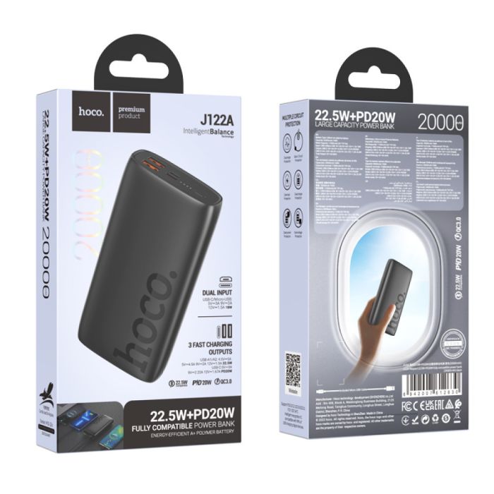 Hoco J122A Respect 20000 mAh 22.5W+PD20W Чорний