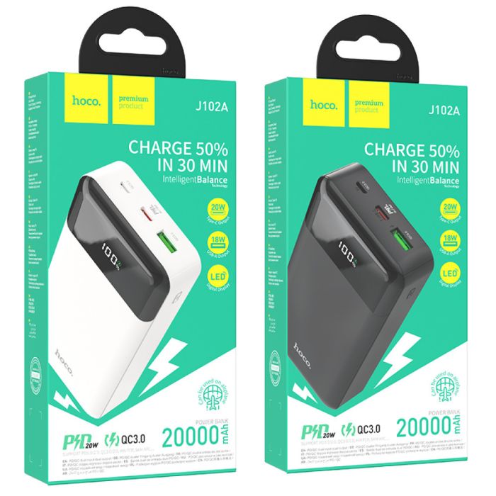 Hoco J102A Cool figure 20000 mAh PD20W+QC3.0 Білий