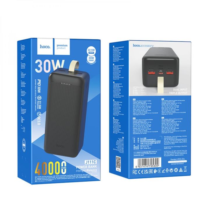 Hoco J111C PD30W Smart charge 40000 mAh, Black