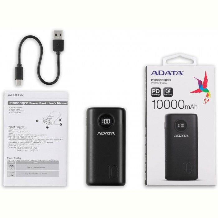 A-DATA P10000QCD 10000 mAh Black (AP10000QCD-DGT-CBK)