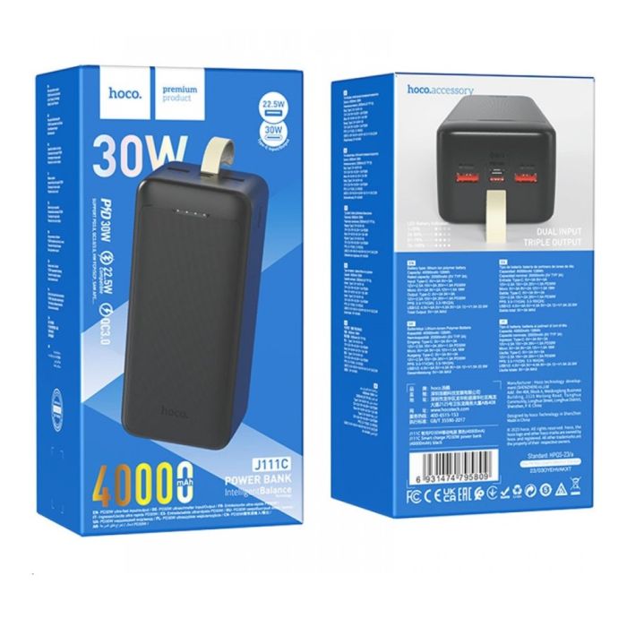 Hoco J111C Smart charge 40000 mAh 30 W Black (6931474795809)