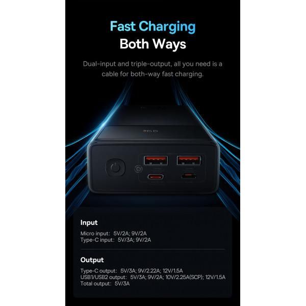 Baseus 30000 mAh 22.5WStar-Lord Digital Display 2xUSB/Type-C/microUSB швидка зарядка чорний (PPXJ080101