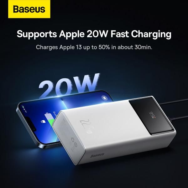 Baseus Star-Lord Digital Display 30000 mAh 22.5W 2xUSB/Type-C/microUSB швидка зарядка білий (PPXJ080102)