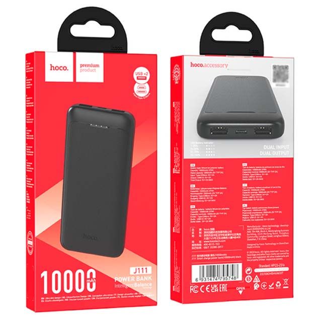 Hoco J111 Smart charge 10000 mAh 2xUSB+Type-C+MicroUSB обладнання Чорний