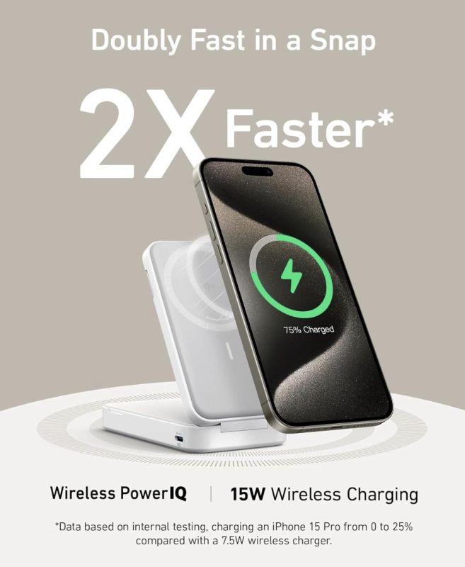 Anker MagGo 6600mAh, ультрашвидка 15 Вт для iPhone 15/15 Pro/15 Pro Max, 14/ 13/12 Series - White