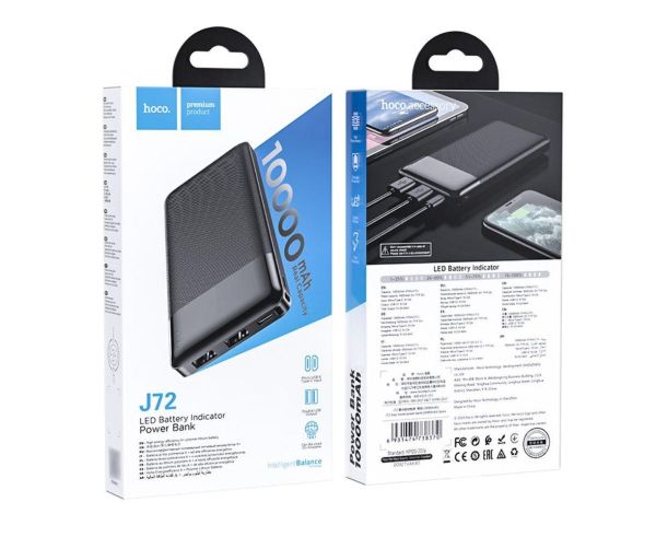 Power Bank Hoco J72 Easy travel сила струму 2A Micro-usb, Type-C 10000 mAh Чорний Світлодіодний індикатор батареї