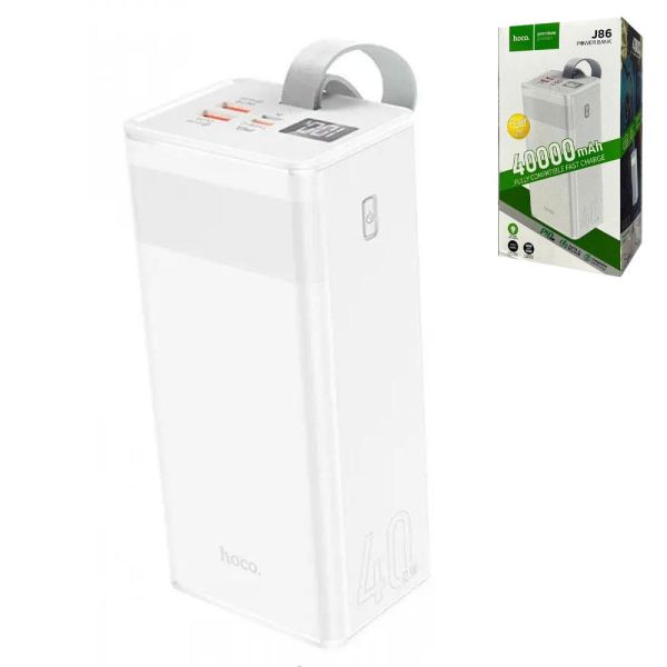 Потужний Повербанк 40000 mAh з LED дисплеєм та ліхтариком Нoco J86 / Powerbank / Портативний зарядний пристрій білий