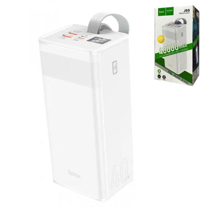 Нoco 40000 mAh з LED дисплеєм та ліхтариком  J86 / Powerbank / білий