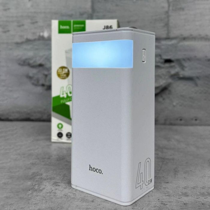 Нoco 40000 mAh з LED дисплеєм та ліхтариком  J86 / Powerbank / білий