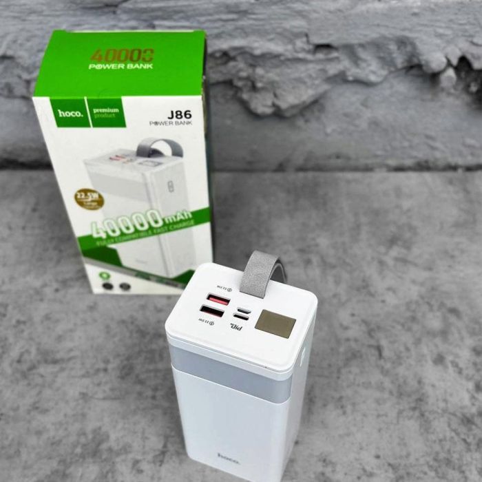 Нoco 40000 mAh з LED дисплеєм та ліхтариком  J86 / Powerbank / білий