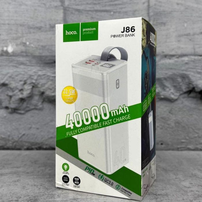Нoco 40000 mAh з LED дисплеєм та ліхтариком  J86 / Powerbank / білий
