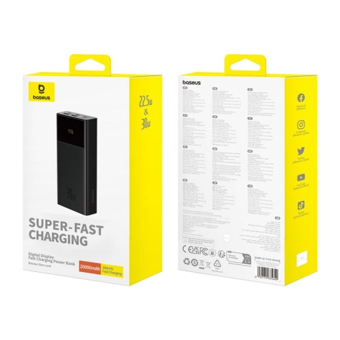 Baseus Star-Lord 30W 20000 mAh Cluster з глянсовою накладкою LED дисплей, за протоколами QC, PD, SCP, FCP та AFC Black