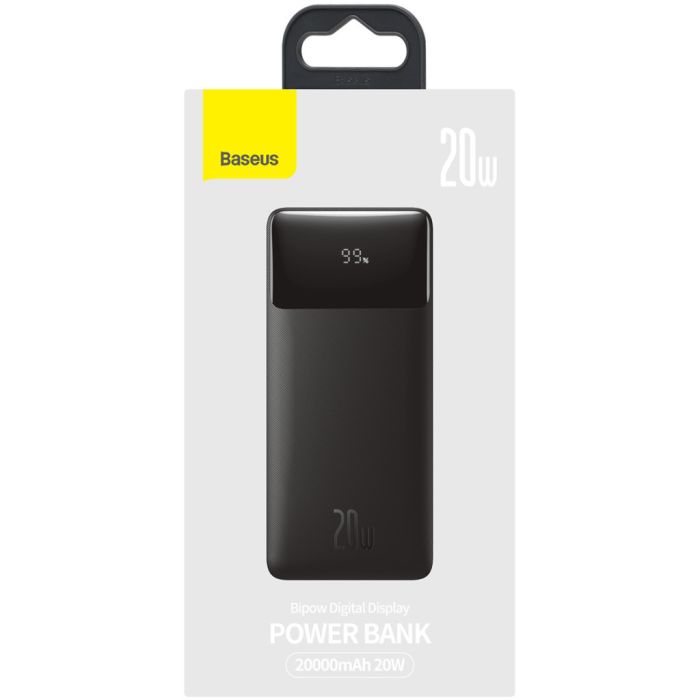 Baseus Bipow 20000 mAh, PD/20W, QC3.0/USB-C, 2USB-A/3A(max.), black (PPDML-M01)