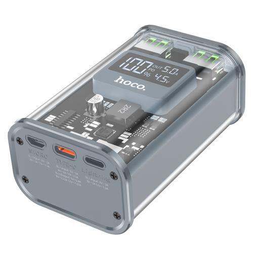Hoco J105 (10000 mAh, PD 22.5W з Led дисплеєм, Type-C/Micro/Lightning, прозорий, зі швидкою зарядкою) - Сірий