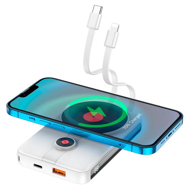 Hoco J92 Path 10000 mAh 22.5W/PD20W/QC3.0/MagSafe бездротова зарядка + вбудований кабель Type-C/Lightning 2.4А Білий
