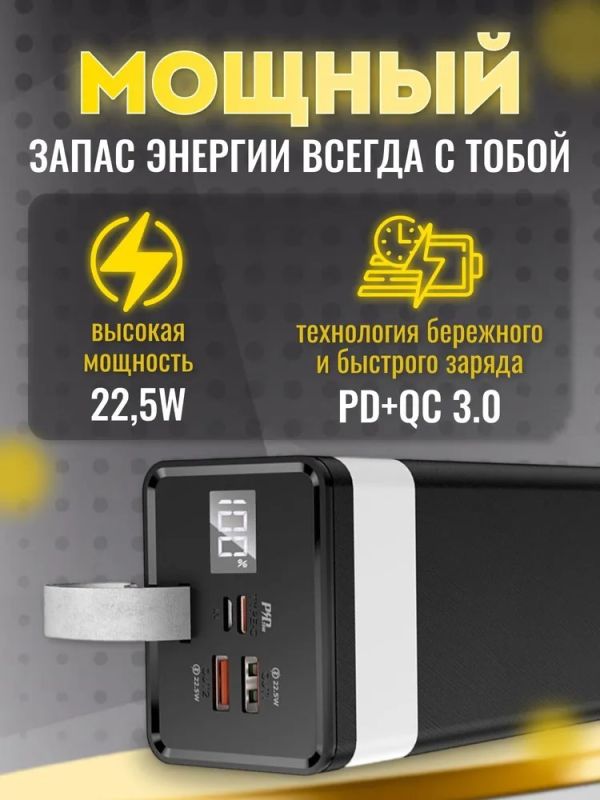 Hoco J86A-50000 mAh потужний 2 USB, USB-C, Micro-USB/Type-C, із ліхтарем, швидка зарядка Quick Charge Чорний