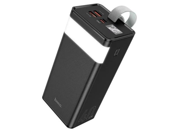 Power Bank повербанк із ліхтарем Hoco 40000MAH потужний 2 USB, USB-C, Micro-USB/Type-C, швидка зарядка Quick Charge Чорний