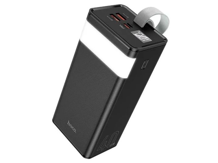 Hoco 40000 mAh потужний 2 USB, USB-C, Micro-USB/Type-C, із ліхтарем, швидка зарядка Quick Charge Чорний