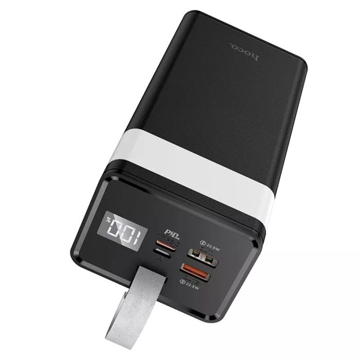 Hoco 40000 mAh потужний 2 USB, USB-C, Micro-USB/Type-C, із ліхтарем, швидка зарядка Quick Charge Чорний