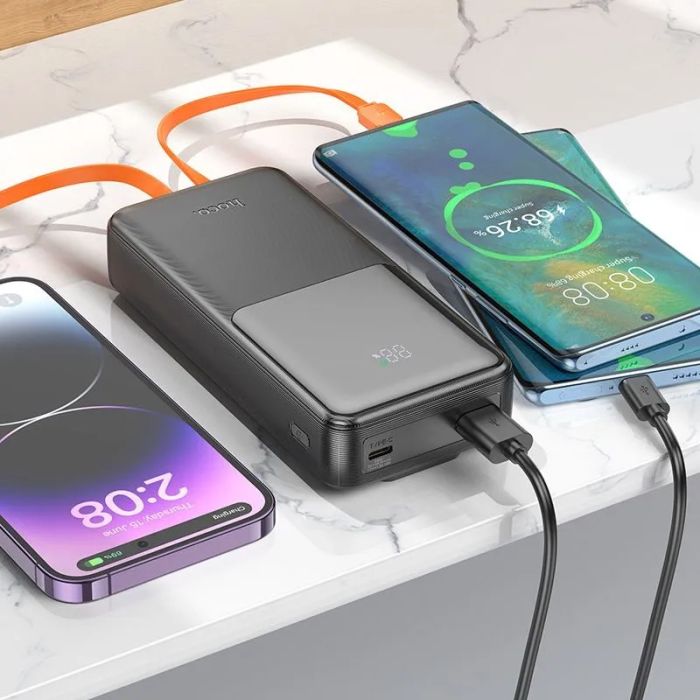 Hoco J119A-20000 mAh Швидка зарядка(З двома кабелями Lightning, Type-C та двома виходами USB , Type-C) Чорний