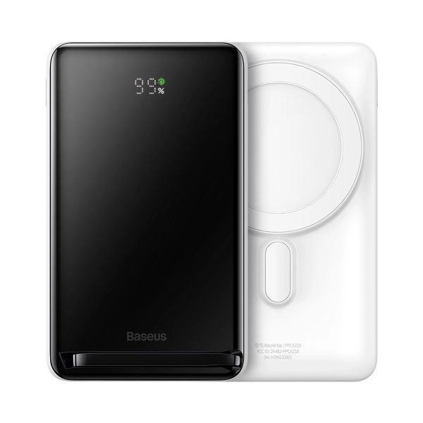 Портативний акумулятор з бездротовою зарядкою Baseus Magnetic Bracket (Overseas Edition) 10000mAh 20W (Qi 15W) (PPCX000202) White