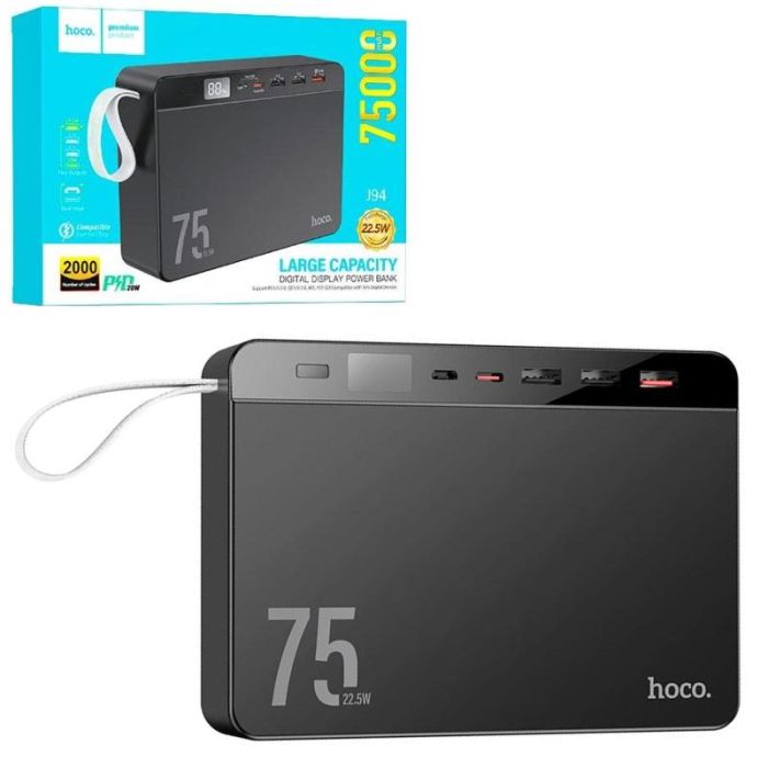 Hoco 75000mAh22.5W PD/QC3.0 3USB/Type-C Powerbank Overlord J94 Black (J94)
