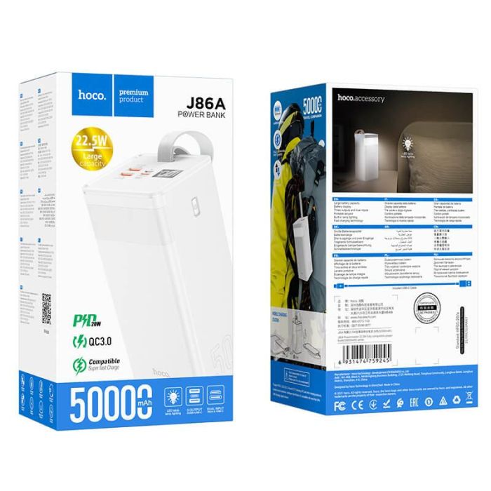 Hoco Powermaster 50000 mAh J86A 5A 22.5W біла 6931474759238