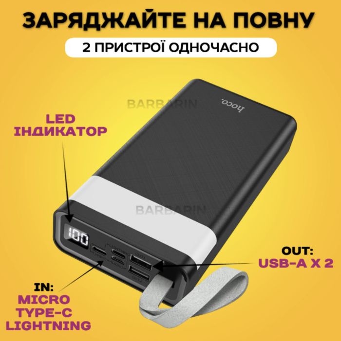 Hoco 30000 mAh 111Wh з ліхтариком підсвічуванням LED Table Lamp Чорний