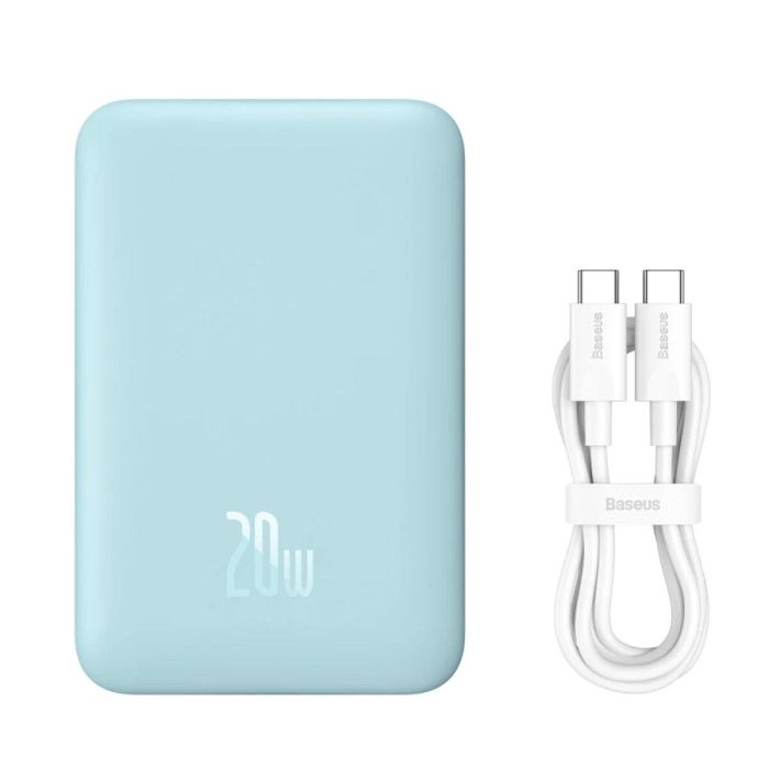 Qi 15W Baseus Magnetic Mini Wireless Fast Charge 2in1 10000 mAh 20W 2.4A QC3.0+PD3.0 (PPCX030003) Блакитний