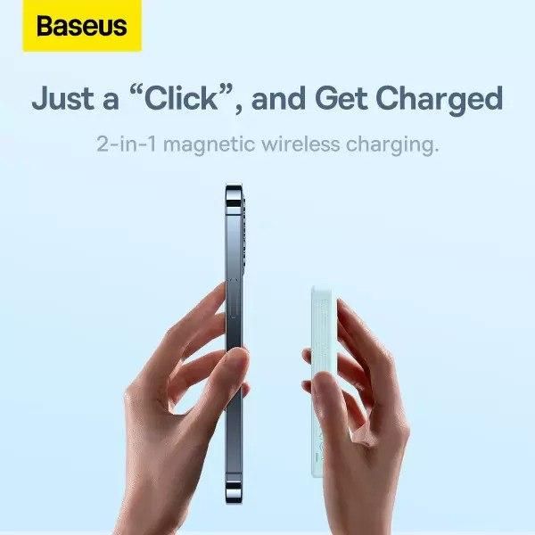 Qi 15W Baseus Magnetic Mini Wireless Fast Charge 2in1 10000 mAh 20W 2.4A QC3.0+PD3.0 (PPCX030003) Блакитний