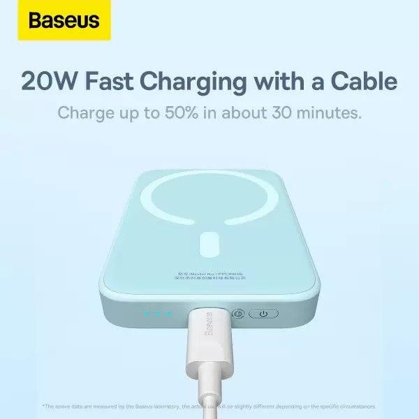 Qi 15W Baseus Magnetic Mini Wireless Fast Charge 2in1 10000 mAh 20W 2.4A QC3.0+PD3.0 (PPCX030003) Блакитний