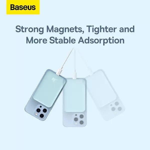 Qi 15W Baseus Magnetic Mini Wireless Fast Charge 2in1 10000 mAh 20W 2.4A QC3.0+PD3.0 (PPCX030003) Блакитний