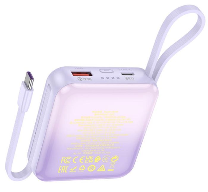 Hoco Q23 Blade 10000 mAh із вбудованими кабелями PD20W+QC3.0 with cable Type-C/Lightning (бузковий)
