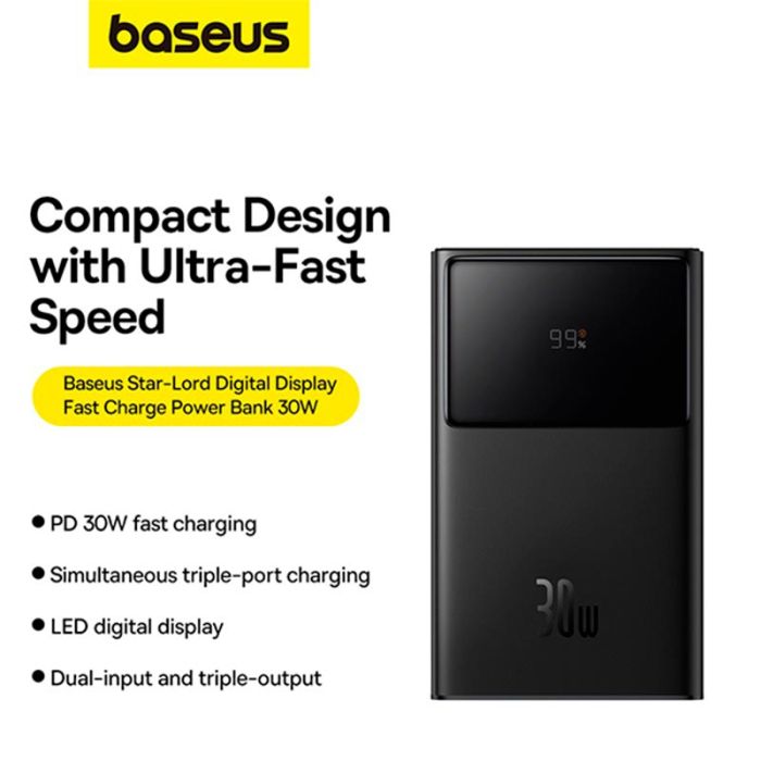 Baseus Star-Lord Digital Display Fast Charging 10000 mAh |2USB/Type-C, PD/QC, 30W/3A| чорний