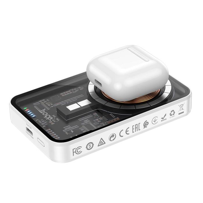 Hoco Transparent discovery edition magnetic fast charge Q10 5000 mAh |Type-C, 3A/20W, QC/PD| білий