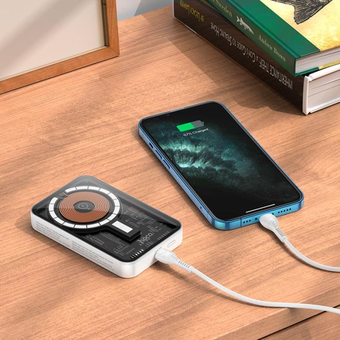 Hoco Transparent discovery edition magnetic fast charge Q10 5000 mAh |Type-C, 3A/20W, QC/PD| білий