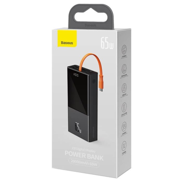 Baseus Elf Digital Display Fast Charging 20000 mAh |2USB/1Type-C+Type-C Cable, 5A/65W| (PPJL000001) чорний