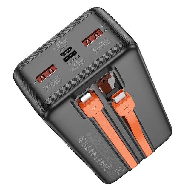 Hoco J119B Sharp з 2 кабелями Type-C та Lightning (30000 mAh) чорний