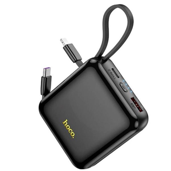 Power Bank Hoco Q23 Blade 10000mAh USBхType-C PD20W+QC3.0 + вбудований кабель швидкої зарядки Type-C/Lightning Портативний Акумулятор Повербанк Чорний