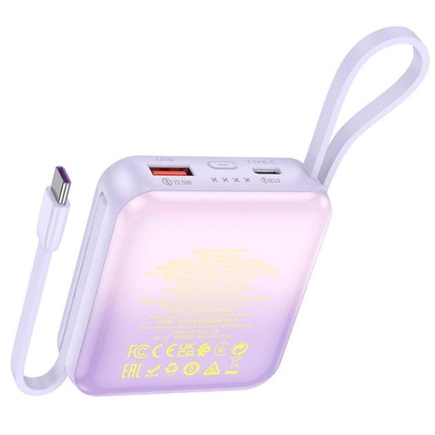 Hoco Q23 Blade 10000 mAh USBхType-C PD20W+QC3.0 + вбудований кабель швидкої зарядки Type-C/Lightning Фіолетовий