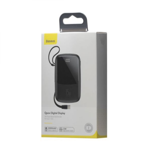 Power Baseus PPQD-B Q Pow With IP 3A 15W LED дисплей, 10000mAh 2USB/Type-C to Lightning 3A Black