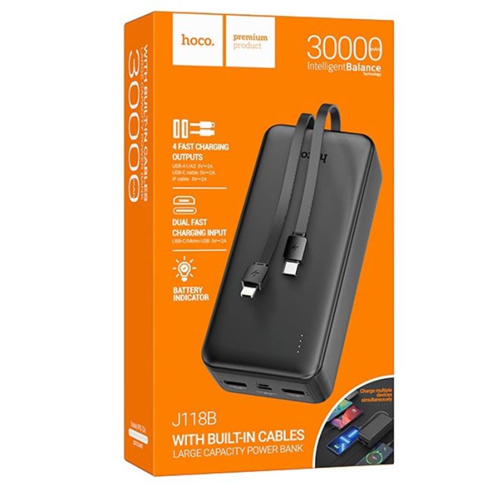 Hoco J118B Speed energy with cable 30 000 mAh Black - 00000067634_1