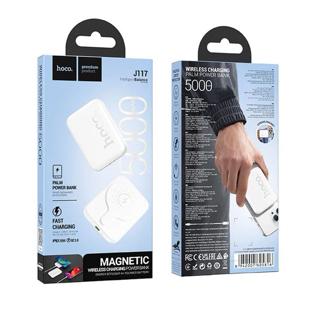 Hoco J117А 5000 mAh PD/MagSafe20W Magnetic для телефону/навушніків Білий