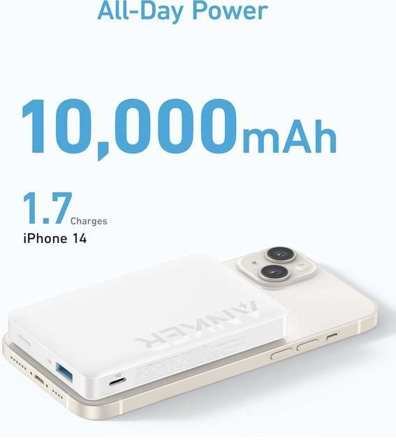 Anker 334 MagGo 10000 mAh з бездротовою, mAhнітною зарядкою Magsafe для iPhone Білий