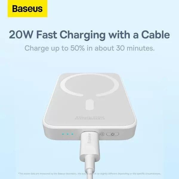Qi 15W Baseus Magnetic Mini Wireless Fast Charge 2in1 6000 mAh 20W 2.4A QC3.0+PD3.0 (P10059002223-00) White